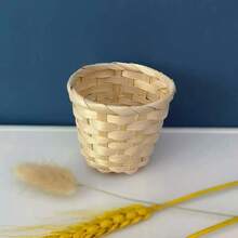Woven Flower Basket, Small Bamboo Basket, Desktop Organizer Storage Basket, Bamboo Woven Basket, Woven Basket - Khaki - View 3