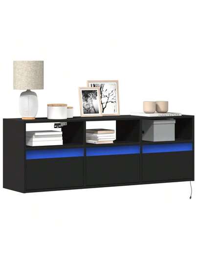 VidaXL TV Wand Unit LED Lighting 130x31x45 Cm Zwart