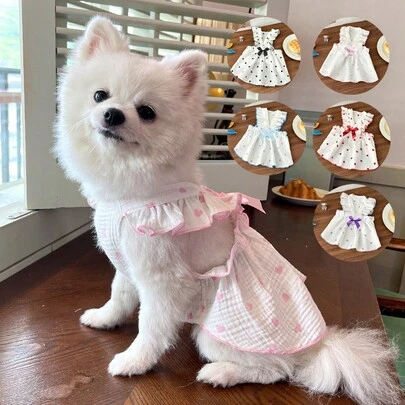 Cute Heart Print Dog/Cat Dress With Bow Decor - Perfect For Birthdays And Holidays - Suitable For Small, Medium And Large Pets