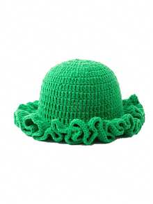 1pc Women Handmade Crochet Ruffle Brim Bucket Hat, Novelty Casual Floppy Cloche Hat - Solid Color - View 15