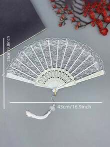 新娘婚礼装饰道具套装：蕾丝伞和蕾丝塑料扇，欧式婚礼新娘伞，户外婚礼装饰伞扇套装，最佳礼物，婚礼摄影道具 - 彩色 - 查看 9