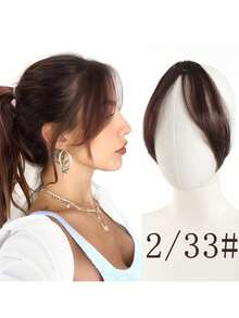 Clip-In Pony Haarverlängerungen - Stirnfransen Clip-Ons für Frauen dunkelbraun, acht Zeichen Luft Pony mit Schläfen Haarteile, geschwungene Pony für Frauen zum täglichen Tragen (dunkelbraun schwarz)