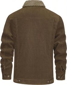 KEFITEVD Men's Corduroy Jacket Sherpa Lined Fleece Trucker Jackets Cotton Turn-Down Collar Jacket Warm Winter Coat