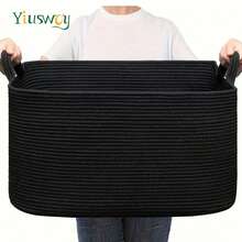 Yiuswoy 1个特大号编织绳收纳篮，可装毯子、玩具等，带提手，长方形，可用作洗衣篮或脏衣篮，适合存放毯子、枕头、玩具、家居装饰品和杂物，适用于客厅、浴室、卧室。 - 彩色 - 查看 17