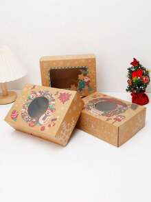 5 Stück/10 Stück Weihnachten mit transparenten Schaufenstern, Weihnachts-Gebäckbox, Keksdose, kreative Torte, Brot und Muffin, Weihnachtsgeschenkverpackung, Weihnachtsdekoration, Weihnachtspyjamas, Weihnachtsgeschenke, Weihnachtsdekoration - klein - Übersicht 8