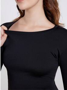 4 Pcs Thermal Underwear For Women With Long Sleeved Pants Black Thermal Underwear Set - màu đen - Xem 4