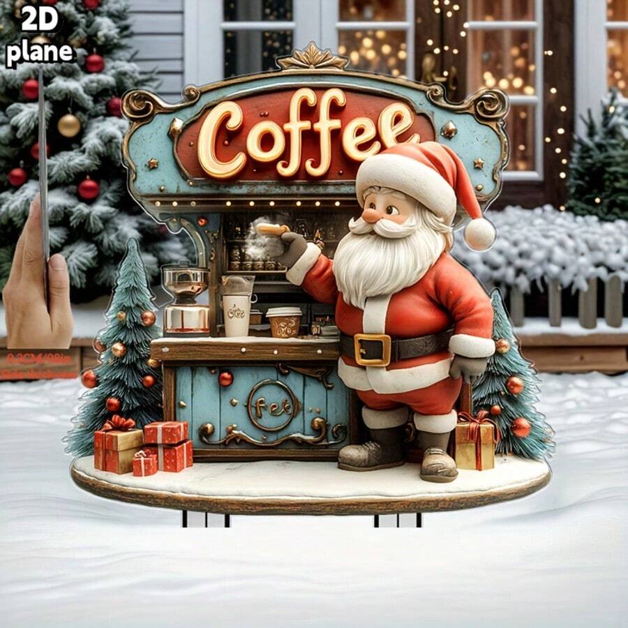 Charming Christmas Yard Decoration Set - Santa Claus Coffee Shop, Suitable For Outdoor Holiday Display