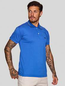 MEN'S POLO COLLAR SHIRT CASUAL BUTTON SLIM T-SHIRT PROMOTION - Royal Blue - View 5