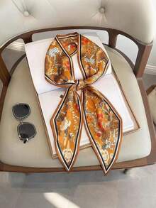 1件 14*145 女士马车印花时尚丝巾头巾，发带，头饰，是装扮您的理想之选。复古精致丝巾，法式优雅浅蓝粉色丝巾，女士装饰围巾，优雅时尚的颈部装饰。