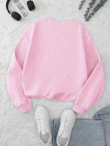 Women's Casual Drop Shoulder Crew Neck Christmas Santa Claus Graphic Sweatshirt