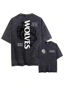 Men Shirts Vintage Darc Sport Wolves Graphic T-Shirt For Men& Women- Y2K Retro Washed Cotton Streetwear Tee With Bold Wolf Print, Loose Fit Crew Neck, All-Season Comfort, Machine Washable, Wolf T Shirt, Hiphop Apparel, Casual Wear, Casual Crewneck Men Clothes - 黑色 - 查看 1