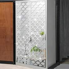 4 Peças Adesivos de Parede em Espelho Acrílico com Padrão Escama de Peixe Oco, Arte Decorativa Autoadesiva e Reutilizável, Adequada para Sala de Estar, Quarto, Escritório, Banheiro, Academia, Decoração de Parede com Espelho