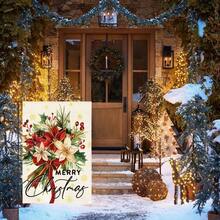 30.48 X 45.72 Cm Double-Sided Floral Christmas Garden Flag, Christmas Flower Winter Holiday Yard Outdoor Flag
