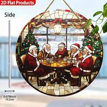 2D plat, capteur de soleil rond et vif en acrylique - scène de Noël avec village enneigé et sapin de Noël, style bohème, 20x20 pouces, idéal pour la véranda, la fenêtre, le jardin et la décoration du salon, cadeau d'anniversaire idéal, décoration de Noël, 2D plat