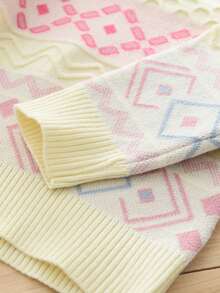 少女简约学院风菱形波浪针织毛衣+半身裙套装，秋冬 - 粉色 - 查看 5