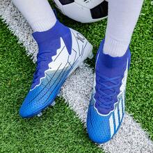 Fußball/Fußballschuhe für Herren & Damen, hochgeschnittene Spitze, geeignet für Outdoor-Rasen & Indoor, professionelle Trainingsschuhe mit rutschfesten Stollen - Blau-Weiß - Übersicht 13