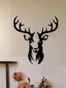 1 Stück rustikaler Stil Metall Hirschkopf Wandkunst - Schwarze Metall Hirschsilhouette, Wanddekoration für Innen- und Außenbereich, kreative Weihnachtsdekoration, Feiertags-Dekoration, geeignet für Büro, Wohnzimmer, Schlafzimmer, Terrasse, Küche, Garten Wandkunst Wanddekoration zum Aufhängen, ideales Geschenk