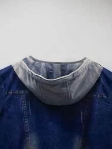 Áo thun ngắn tay nữ cỡ lớn chất liệu denim tổng hợp [Họa tiết denim/Họa tiết denim tổng hợp] Thanh lịch, phong cách thường ngày, thích hợp cho kỳ nghỉ - Màu xanh lam - Xem 7