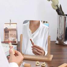 1 oglindă de machiaj din lemn, oglindă rotativă pentru birou, oglindă de toaletă pentru căminul studențesc, oglindă de înfrumusețare