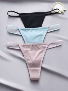 Snug Zone 5 peças/pacote Calcinha tipo Tanga Diária Simples e Sólida Sexy Feminina - Cores Sortidas - Visão 6