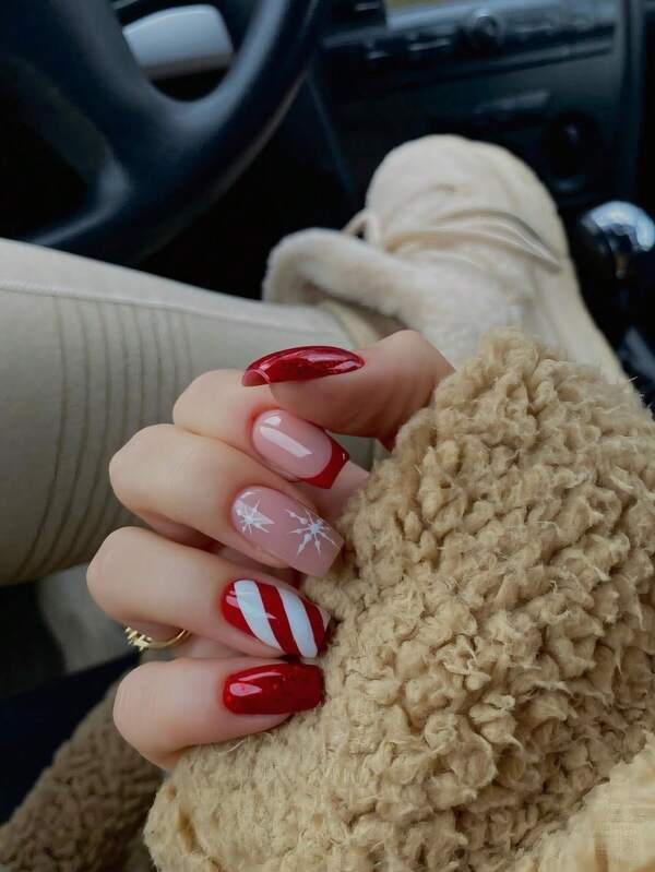 Elevate Your Style With 24pcs Christmas French Medium Almond Shape Press On Nails, Green Glitter Fake Nails With Bowknot & Stripe Design, Fit Perfectly Fake Nails Kit, Full Cover False Nails, Includes 1sheet Adhesive Tabs & 1pc Mini File For Daily Dating Office Home Party, Women Jewelry Accessories False Nail Tips 1 File Strip Jelly Gel