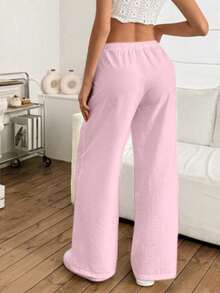 女士夏季休闲波西米亚风度假亚麻宽松低腰裤，百搭女士阔腿抽绳休闲裤，柔软舒适，适合日常休闲和度假穿着，四季皆宜。 - 淺粉色 - 查看 5