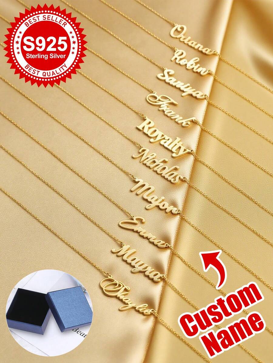 1pc S925 Sterling Silver Custom Name Necklace - Personalized Jewelry With Cursive/Script Fonts - Ideal Gift For Girlfriends, Besties & Self - Perfect For Birthdays, Anniversaries & Daily Chic Outfits