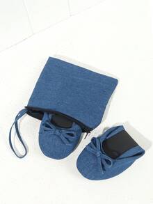 Giày ba lê nữ, giày lười mềm mại và thoải mái, có thể gấp gọn và phù hợp cho khiêu vũ ba lê trong nhà - xanh đậm - Xem 3