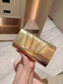 1 件闪亮金属翻盖信封手拿包，饰有金属配饰，适合晚会、婚礼、舞会、庆典、正式场合 - 金色 - 查看 6