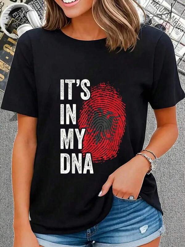 100% Cotton Casual Tshirt ITS IN MY DNA Albania Flag Albanian Roots Pride Genetic T-Shirt Women's Summer Vacation Soft Tee Grahpic Vintage Casual Tops