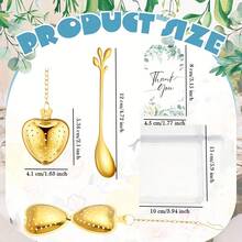 VICKYO 20 Sets Bridal Shower  Party Favor For Guest Tea Spoon Sets With 20pcs Leaf Tea Spoons, Heart Tea Infuser Ball Steepers, Thank You Cards And Organza Bags For Wedding Party Supplies - 金色 - 查看 4