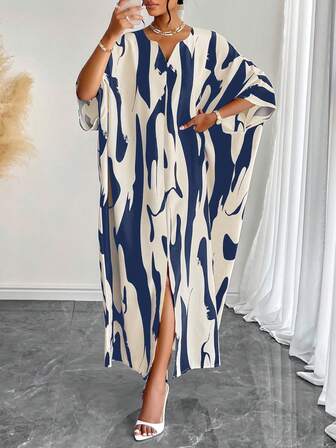 Plus Size Loose White Short Sleeved Dress With Pleats For Women, Suitable For Events, Weddings, Beachwear, Tall Figures, And Long Slim Fit Dresses (Random Print)