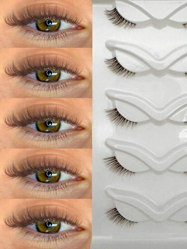 5 Pairs False Eyelashes/ Brown Cat Eye Lashes Soft Fluffy 3D Faux Mink, Natural Look With Transparent Stem - Reusable, Lightweight Cat Eyes Lashes For Daily Glam & Special Occasions