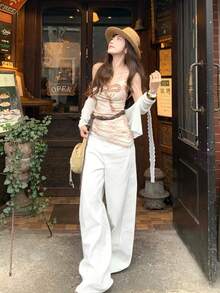 V-Neck Long Sleeve Lace Sheer Cover Up, Lightweight Knit Shawl Collar Cover Up For Summer - White - View 5