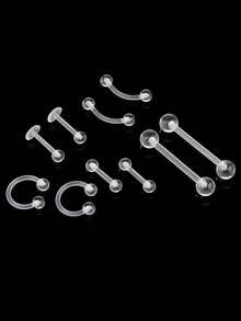 10 قطع من حلقات الاختراق الشفافة من البيوفليكس لأنف وبطن وحاجز الأنف والحاجب والشفة والغضروف والأذن الخرطومية، حلقات اختراق بلاستيكية للعمل والمدرسة