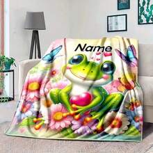 3D Print Customizable Frog Flannel Blanket - Soft, Warm, Tear Resistant, Machine Washable, Digital Printed Polyester For All Seasons With Personalized Name - Color Mixing - View 14