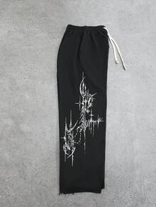 Men's Fashionable Gothic Graphic Print Straight Leg Sweatpants, Versatile Streetwear