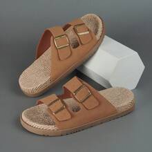 DISARCON New Summer Men's Sandals, High-End/Fashion/Versatile/Business/Plus Size Men's Shoes, Metal Double Buckle Design, Adjustable Classic Retro Slide Sandals, Suitable For Outdoor Leisure And Vacation, Non-Slip/Breathable/Durable/Beach Slippers, Indoor And Outdoor Bathroom Home Slippers For All Seasons