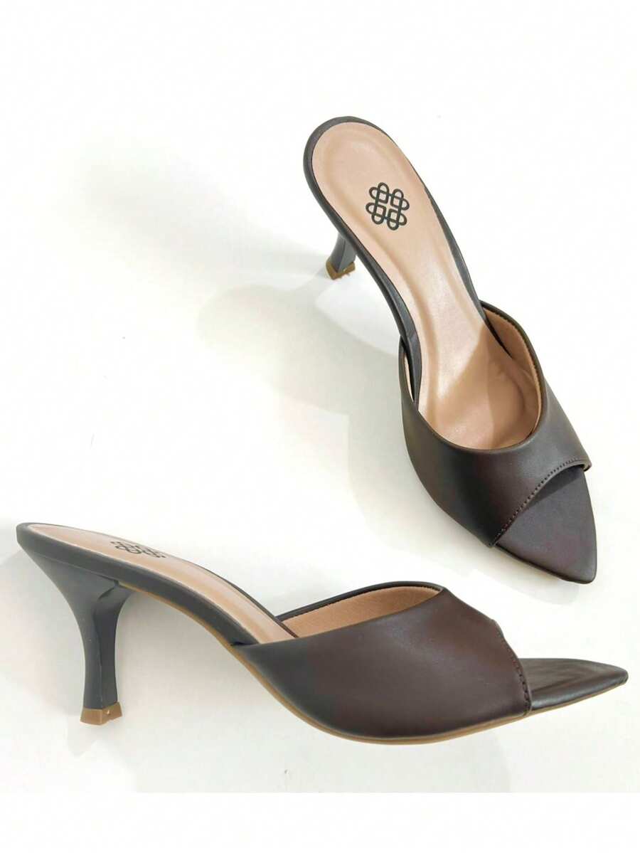Tamanco Feminino Bico Folha Liso MARROM CAFÉ Moda Sandália Mulher Salto Médio - Café - Visão 1