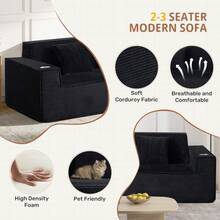 ATOMHOME 75" Cloud Boneless Loveseat Sofa, Corduroy Compressed Sofa With Cup Holders, No Assembly Comfy Deep Seat Couches With Pillows For Bedroom Furniture Living Room Apartment Small Space - 黑色-1 - 查看 4
