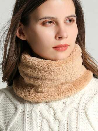 1pc Women Solid Color Fluffy Neck Warmer, Fashionable High-End Versatile Warm Scarf, Soft And Comfortable, Minimalist Fluffy Casual, Suitable For Riding, Protection, Anti-Freeze, Multi-Functional Neck Gaiter, Suitable For Daily Commute, Autumn/Winter For Dress