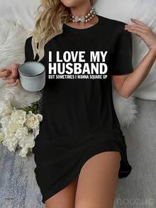 I Love My Husband But Sometimes I Wanna Square Up Funny Nightgown Pajamas Dress - 黑色 - 查看 1