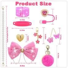 QY Bling Cup Accessories For 40/30/20 Oz Tumbler With Handle Including Glitter Bow Straw Topper, Heart Straw Cover, Pearl Water Bottle Handle Strap, Boot, Pom-Pom, Keychain Charms(Hot Pink) 2216 - 玫紅色 - 查看 2