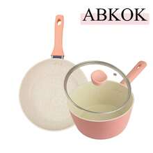 ABKOK 1pc/2pcs 18cm Nonstick Frying Pan & Stockpot Duo – Space-Saving Design For Singles & Couples, Single Pans And Cookware Sets Are Sold Individually