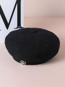 1pc Vintage Inspired Casual Beret Hat With Rhinestones, Flattering Fit, Suitable For Autumn/Winter, Valentine's Day - Multicolor - View 14