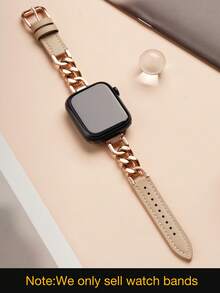 1pc Women's Latte Color Elegant Genuine Leather Chain Strap, Fits 38/40/41/42/44/45/49/46mm Ultra2/Ultra/SE/10/9/8/7/6/5/4/3/2/1 Stainless Steel Band