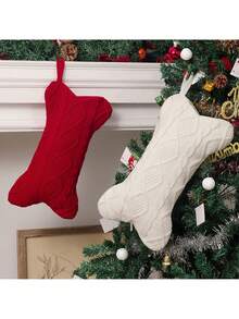 1pc Bone Shaped Christmas Stocking Decoration, White Christmas Stocking Suitable For Christmas Tree Hanging Decor, Fireplace Decor, Home Decor, Christmas Atmosphere Setting, Theme Party, Holiday Celebration