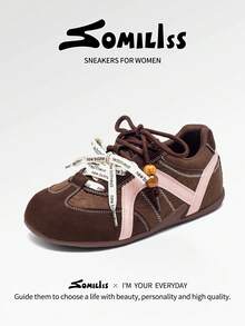 somiliss 女士软底宽头运动休闲鞋,时尚舒适薄底运动鞋,适合四季通勤和日常穿着,带足弓支撑,棕色 - 棕色 - 查看 4