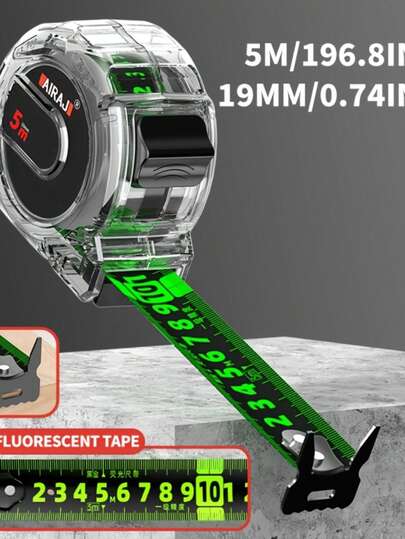 Fita métrica fluorescente AIRAJ de 5 m/7,5 m, fita métrica de aço, portátil, à prova d'água, fita métrica de distância, espessada, ferramentas de medição de precisão