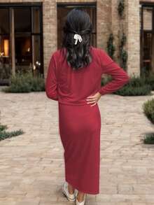 Vestido Midi De Tirantes Con Suéter Para Mujer - vino - Ver 2